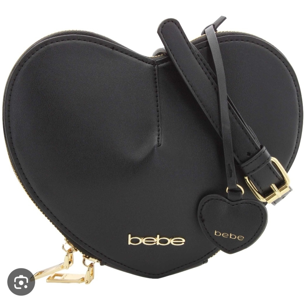 Bebe Black Heart-Shaped Clutch with Gold Accents